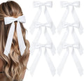 6PCS White Hair Bows, Large Ribbon Bow Hair Clips for Girls Women Cute Ponytail Holder Accessories for Toddlers Kids Teens by AILEAM