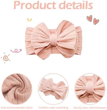 Baby Bows Headbands Soft Nylon Handmade Hair Accessories for Newborn Infant Toddler Kids (6 Mixed Pink, Large) - Image 2