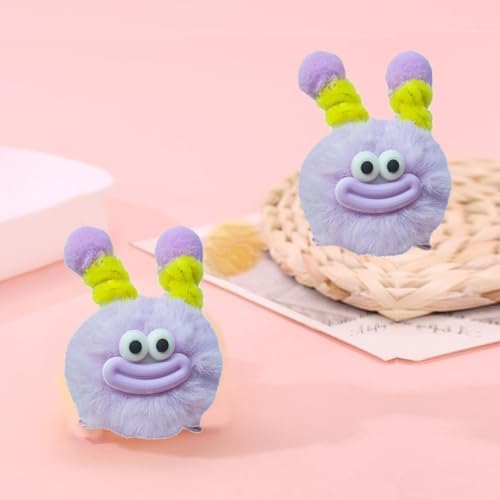 MIUPOO Fluffy Pom Poms Hair Clips,Crazy Hair Day Accessories for Girls,Quirky Little Monster Barrettes,Plush Duckbill Hairpins Hair Barrettes,Party Modeling Hair Accessories,2 Pieces (Purple) - Image 4