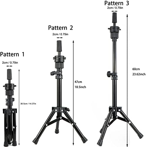 Wig Stand Tripod with Heads, Canvas Block Head Mannequin Head Stand Wigs Display Styling Head With Mount Hole for Wigs Making Display with Wig Caps, T Pins C Pins Set Bristle Brush - Image 4