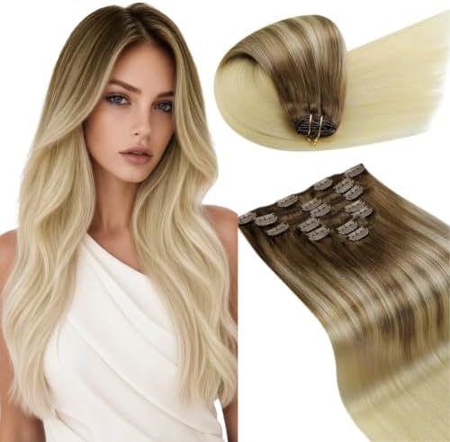 LaaVoo Human Hair Clip In Extensions, For Date Night, 16 Inch by LaaVoo