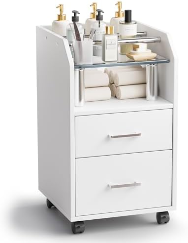 OmySalon Pedicure Cart, Foot Bath Trolley with Storage Drawer & Bottle Racks, Portable Salon Station for Esthetician Manicure & Foot Massage, Beauty Spa Supplies with Locking Wheels, White by OmySalon