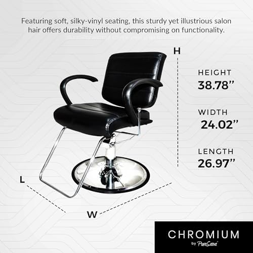 Chromium Kyler Hydraulic Salon Chair, 360-Degree Swivel Reclining, Black - Image 3