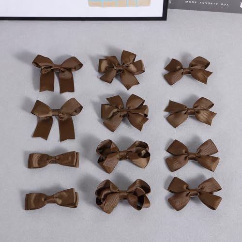 3 Inch Hair Bows for Little Girls Set of 12 Hand-Made Solid Brown Grosgrain Ribbon Fall Thanksgiving Dress Bows Alligator Clips School Uniform Decorative Accessories for Teen Toddler Baby Girls Kids - Image 5