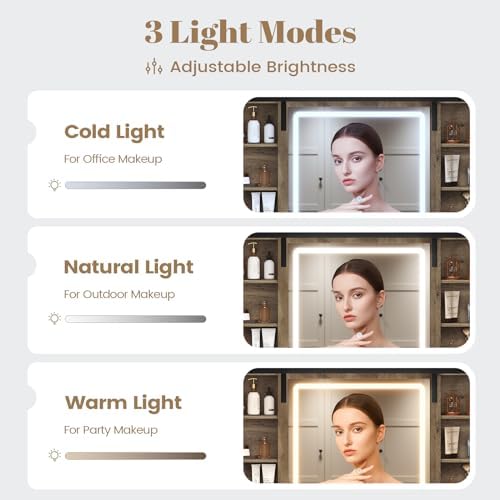 AOGLLATI Farmhouse Makeup Vanity Desk with Lights & Charging Station,Vanity Desk with Mirror and Lights, 47.2” Large Brown Vanity Table with Ample Storage Space and Sliding Mirror (Oak Brown) - Image 4