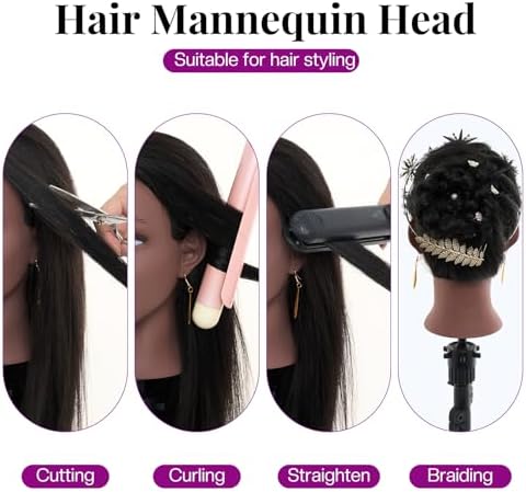 20" Mannequin Head Human Hair,100% Real Hair Mannequin Head,Cosmetology Mannequin Doll Head for Practice Braiding Hairstyling with Table Clamp&Braiding Set - Image 2