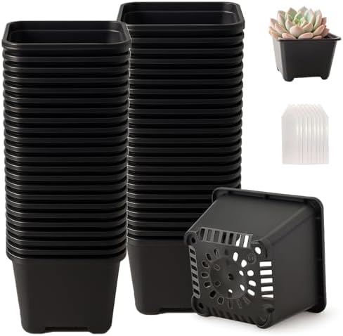 50 Packs Square Nursery Pots for Plants 5.5 Inch Seedling Pots with Holes by Unknown