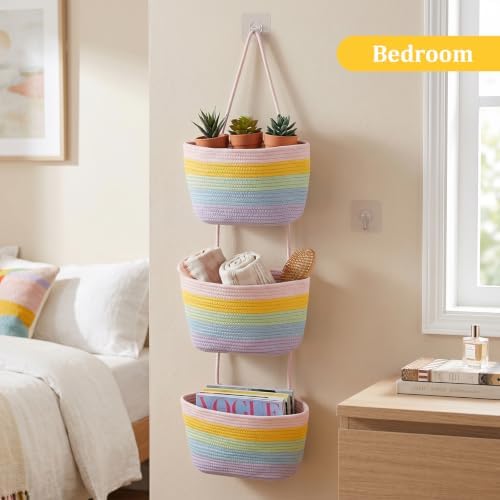 TeoKJ Over the Door Hanging Storage Basket 3 Tier Wall Organizer Rainbow - Image 6