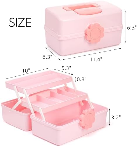 ZOOFOX Hair Accessories Organizer for Girls, Cute Cartoon Pink 3-Tier Storage Box with Handle and Lock, Multi-Purpose Case for Hair Bows, Clips, Scrunchies, Jewelry and Crafts - Image 2