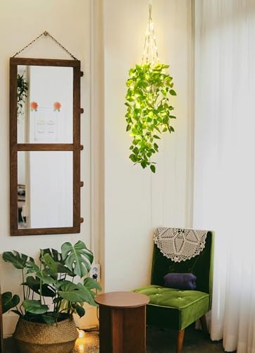 Mkono Fake Hanging Plant with Lights, Artificial Plants for Home Decor Indoor Macrame Plant Hanger with Fake Vines, Batteries NOT Included - Image 2