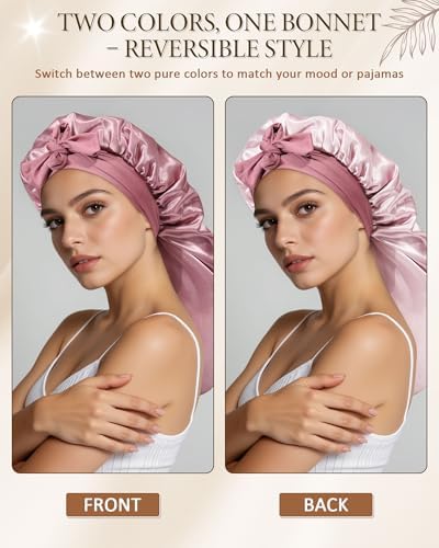 AWAYTR Long Satin Bonnet for Sleeping, Women Two-Tone Reversible Sleep Cap - Image 4