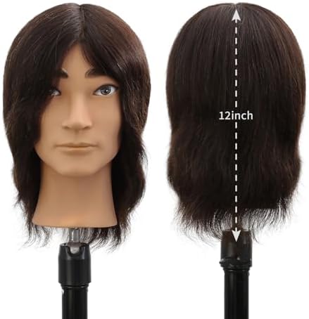 12 Inch Male Mannequin Head,100% Real Deep Black Human Hair for Barber Exam & Haircut Styling Training,Manikin with Free Clamp Stand (1b#) - Image 6