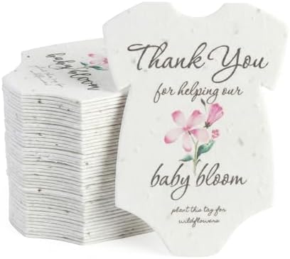 48 Pink Onesie-Shaped Gift Wrap Tags with Wildflower Seeds by SeedBloom