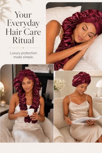 Double Layer Slik Like Satin Bonnet, 33-43" XXL Bonnet for Braids Long Hair - Image 5