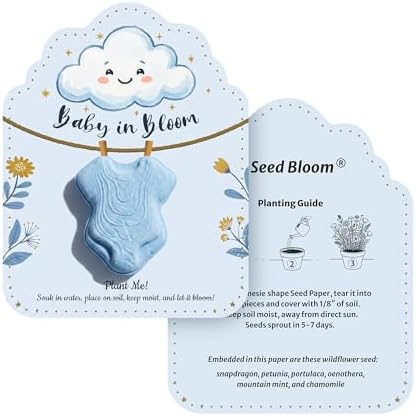 24 Blue 3D Onesie-Shaped Gift Wrap Tags with Wildflower Seeds by SeedBloom