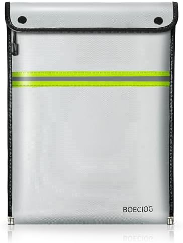 Upgraded Fireproof Document Bag, 15 in x 11 in Large Capacity with Waterproof Zipper, Flame-Resistant Edging, Fire Proof Money Bag for Cash, Safe Storage for Documents Valuables, Passports by BOECIOG