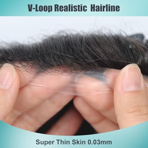 0.03mm Toupee Ultra Thin Skin PU Mens Hairpiece Silky Soft Real Human Hair Replacement System 2# Dark Brown Toupee Undetectable Mens Hair Prosthesis Unit Invisible V-loop Hairline 8x10 - Image 2