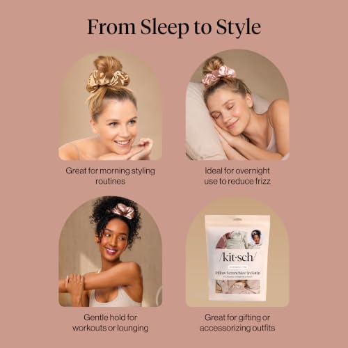 Kitsch Pillow Satin Scrunchies for Women - Blush, 4pcs - Image 7