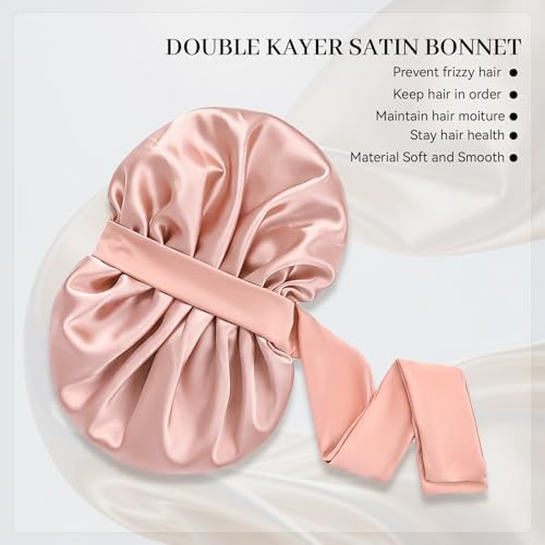 Silk Bonnet for Sleeping Satin Hair Bonnet Double Layer Adjustable Sleep Cap with Elastic Tie Band - Image 2