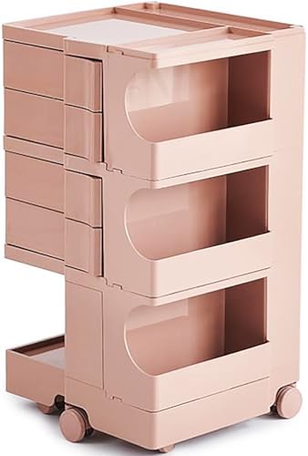 Multipurpose Utility Storage Cart - Ultra Storage Caddy with Wheels and Swing Out Drawers - Designer Home Trolley Cart - Caddy for Salon, Kitchen Bathroom Portable Cabinet - Sakura Peach by PrimoSupply