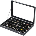 Coward Ring Earring Jewelry Organizer Box, 35 Grids Dustproof Display Holder Case, Black Velvet Jewelry Bead Display Tray Case with Transparent Glass Lid for Momen Girls by FocusOnJewelryDisplay15yrs