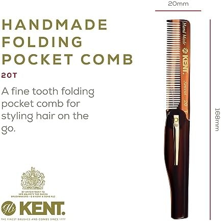 Kent 20T Handmade Folding Pocket Comb for Men, Fine Tooth Hair Comb Straightener for Everyday Grooming Styling Hair, Beard or Mustache, Use Dry or with Balms, Saw Cut Hand Polished, Made in England - Image 2