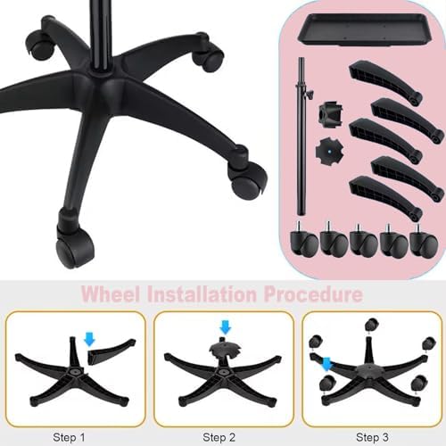 Salon Rolling Tray, Height Adjustable Tattoo Tray Rolling Cart, Storage Utility Trolley for Spa, Beauty Salon Service, Hairdresser Cart with Wheels, Black (Pink) - Image 4