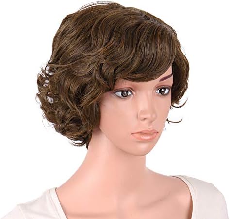 MapofBeauty 11.8 Inch Women Short Curly Side Bangs Fashion Wig, Brown - Image 2