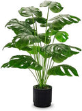 Der Rose 28" Fake Plants, Monstera Floor Plant, Black Pot for Office Decor by DerRose