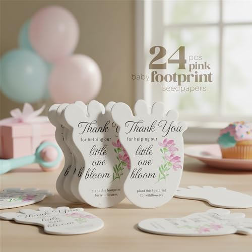 24 Pink Footprint-Shaped Gift Wrap Tags with Wildflower Seeds - Image 3