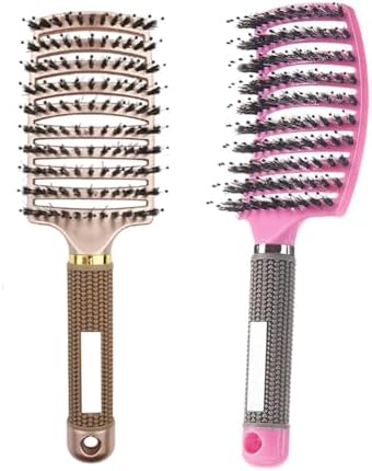 Magical Ultra Detangling Brush for Wet or Dry Hair, Detangler Brush, Fast Drying Styling Massage Hairbrush for Men, Women and Kids (New Gold+Pink) by Heubek
