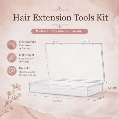 Hair Extension Tools Kit with Storage Case 500 Silicone Lined Ring Beads,1 Plier, 1 Threader,1 Crochet Hook,10 Curved Hair Needle,5 Hair Clips,5 Rolls Sewing Threads,100 Rubber Bands (Style2) - Image 6
