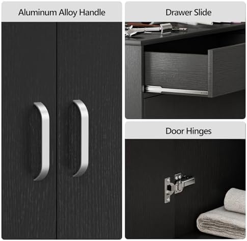 5-Drawers Salon Furniture Salon Storage Station, Free Standing Cabinet for Hair Stylist, Beauty Spa Furniture w/1 Large Capacity Cabinet & 1 Open Shelf, Spa Bathroom Equipment, Black - Image 5