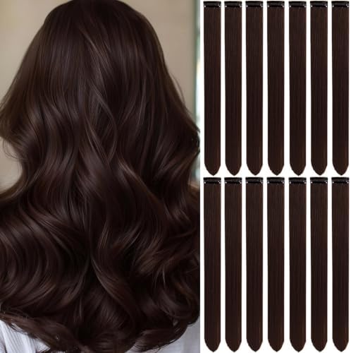 Colored Hair Extensions Clip in Brown Hairpieces 14 PCS by LADYAMZ
