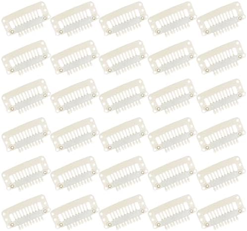 WILLBOND 30 Pcs Wig Clips Hair Extensions, 9-Teeth 32 Mm, Beige White by Willbond+Technology+Limited