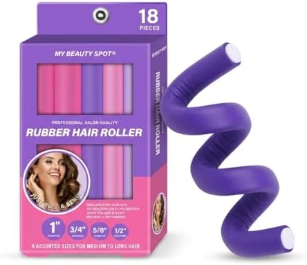 My Beauty Spot Flexi Rods Foam Hair Rollers 3/4" 5/8" and 1" Diameter Professional Salon Quality 12 Pcs Rubber Hair Rollers for Long, Medium and Short Hair (Purple/Pink) by My+Beauty+Spot