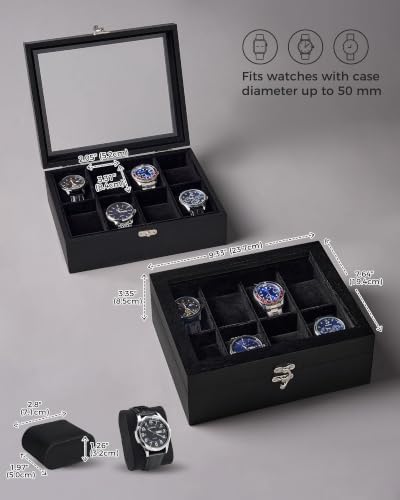 ProCase 8 Slot Wooden Watch Display Case With Glass Lid, Organizer - Image 6