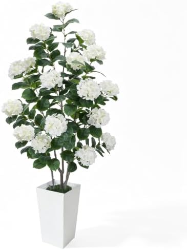 GTIDEA 6FT White Hydrangea Artificial Trees with Tall Planter for Porch by GTIDEA