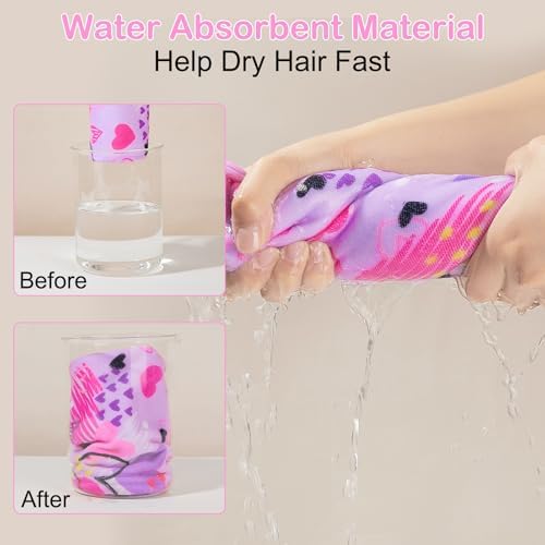 Basumee Microfiber Hair Towel Wrap for Kids Girls, Ultra Absorbent, 2 Pack - Image 2