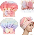 2 Pcs Ultra Absorbent Microfiber Hair Towel Wrap, Bow Tie Design Hair Drying Caps Quick Dry Hair Towel for Women Girls Long Curly Hair (Gradient) by Unknown