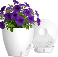 Self Watering Pots with Drainage Holes, 2 Pack 10 Inch Plant Pots with Water Level Indicator Deep Reservoir, Large Plastic Planter for Indoor Outdoor Plants - White by KUGAZ