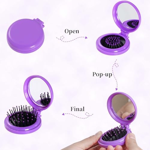 Heliltd 2pcs Folding Travel Mirror Pocket Hair Brushes, Round, Purple Black - Image 5