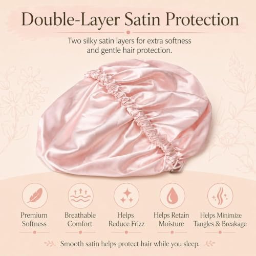 Women’s Satin Bonnet for Sleeping, Double Layer Sleep Cap, Pink - Image 6