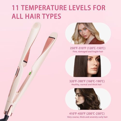 ANGENIL Pro Hair Straightener and Curler 2 in 1, Twist Flat Iron Hair Straightener for Women, Dual Voltage Round Pink Flat Iron with Anti-Scalding Silicone Mat, 11 Adjustable Temp for All Hair Types - Image 5