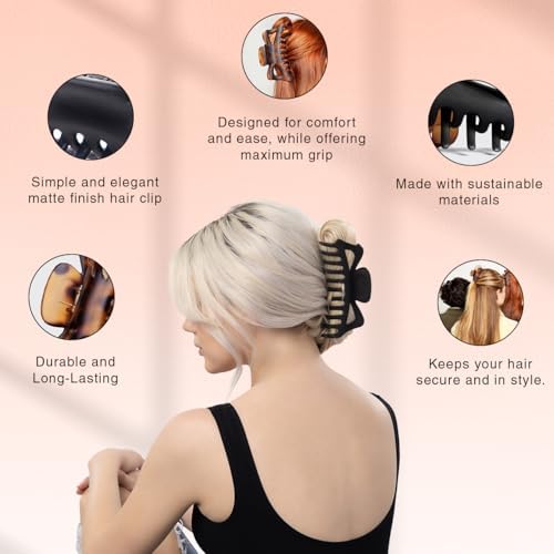 Kitsch 5 Inch Large Claw Clips for Thick and Long Hair - Black & Tort, 2pcs - Image 3