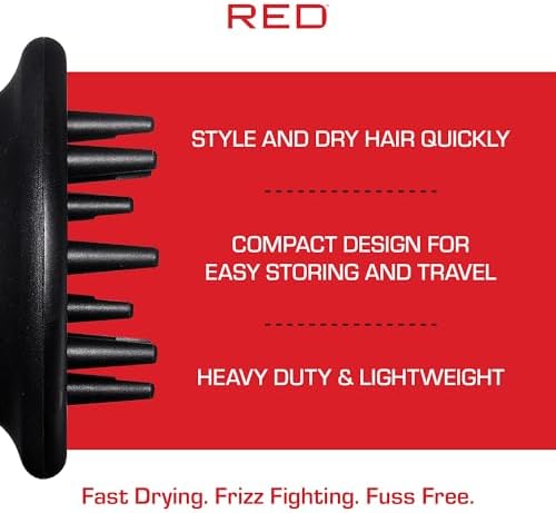 Red by Kiss Hair Dryer Diffuser, Heavy Duty Rubber Grip, Long Prongs for Volume & Root Drying, Compact Design Fits Most Dryers for Fast Drying & Shine Boost and Bouncy Curls - Image 3