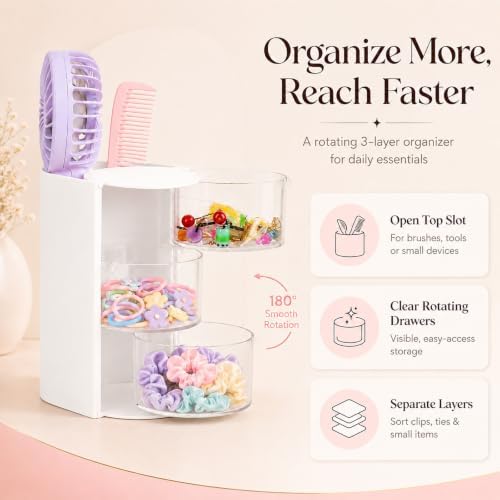 Hair Accessories Organizer, 3-Layer Rotatable Storage Box for Hair Clips - Image 3