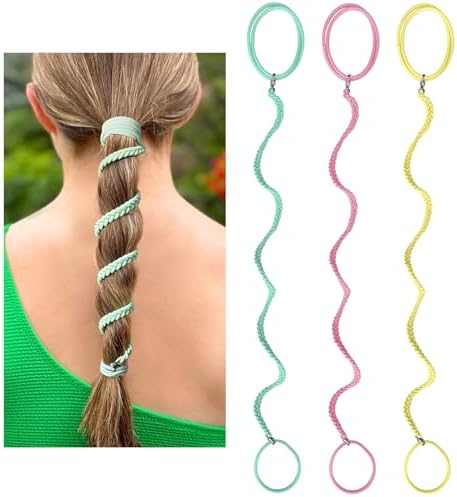 Ponytail Holders for Women, 25" Elastic No Tangle Spiral Hair Ties Damage-Free Pony tail Wrap for Thick Long Hair Motorcycle Hair Accessories for Sports- Bike Riding Swim Skiing- 3 Pack Colorful by Unknown