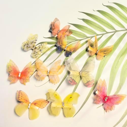 Yellow Hair Decoration Butterfly Clip-Moving Butterfly Hair Clips for Girls(Yellow-10PCS) - Image 3