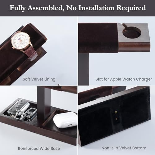 ProCase Wood Watch Display Stand Holder for Men, Fathers Day Gift for Dad, Wristwatch Tower with T-Bar Design, Hanging Watch Rack, Wooden Wrist Watch Tree - Image 4